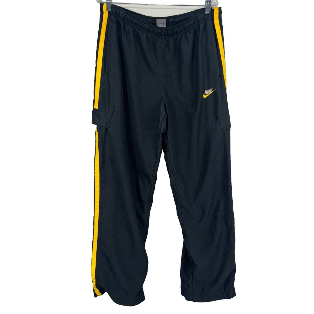 Nike Track Pants Men's Large Black Mesh Lined Mid-Rise Straight Leg Drawstring